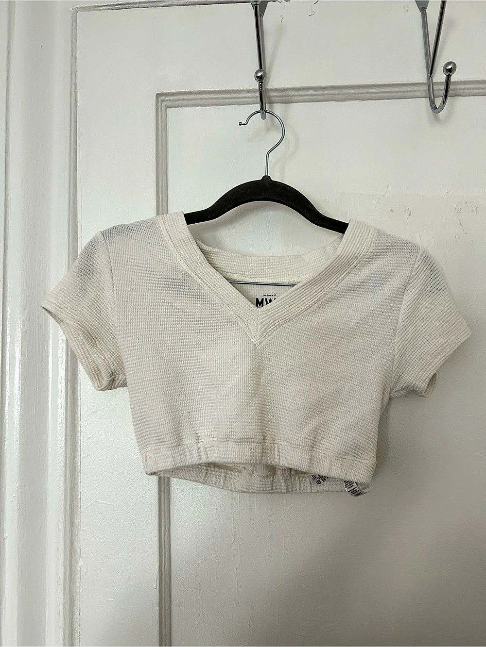 MWL Waffle Crop Top in Cream Size Small Like New